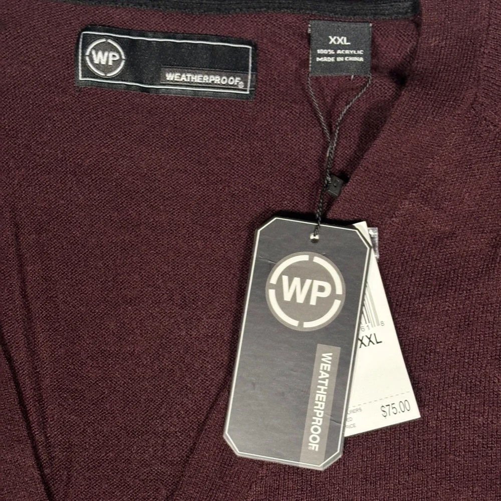 Weatherproof Cardigan Sweater Mens XXL Bordeaux Burgundy V-Neck F54174ME NWT